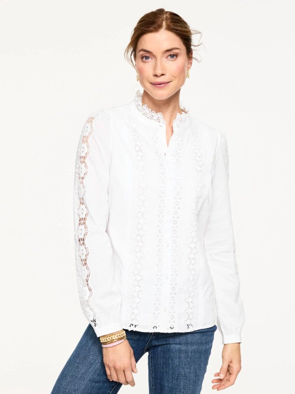 Talbots Lace Trim Voile Top white size L NWT